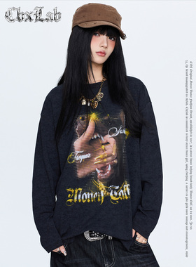 CBXLAB街舞潮牌斑驳烫金做旧嘻哈宽松上衣美式辣妹跳舞长袖卫衣潮