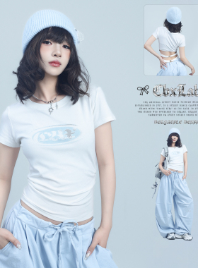 CBXLAB街舞潮牌后背镂空性感辣妹修身短袖复古晕染爵士跳舞短袖女