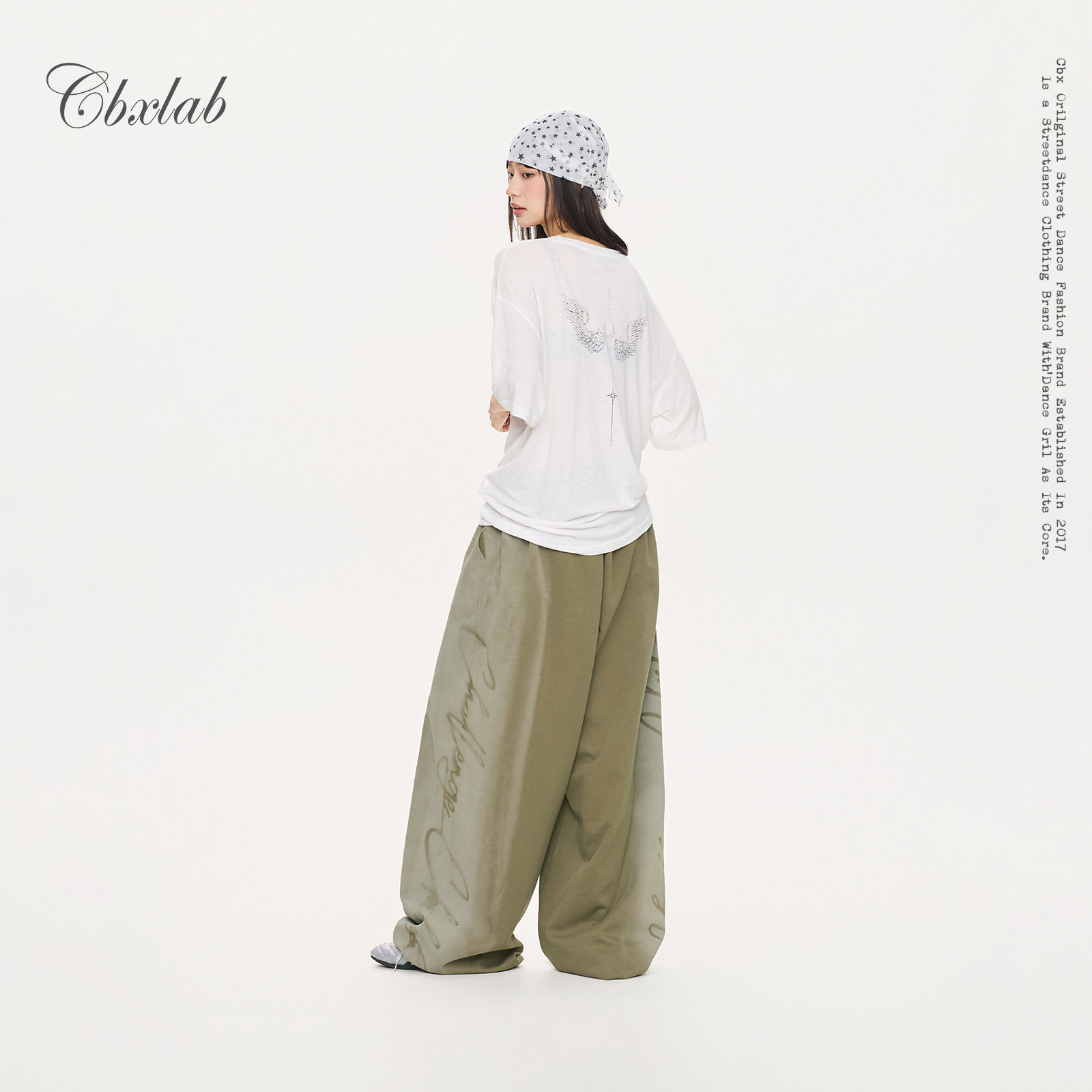 CBXLAB街舞潮牌喷染手写字体运动裤高级复古水洗显瘦宽松阔腿长裤