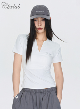 CBXLAB街舞潮牌V领高弹辣妹春夏透气抑菌短袖性感修身高街上衣女