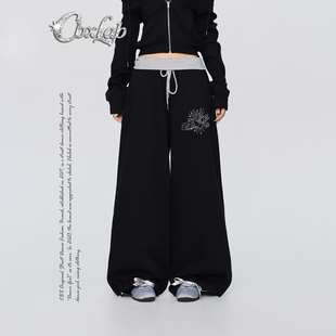 爵士运动裤 CBXLAB街舞潮牌 烫钻美式 嘻哈跳舞长裤 潮 撞腰显瘦A版