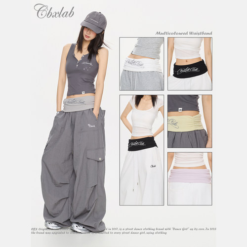 CBXLAB街舞潮牌哥特式翻腰手写烫珠腰搭千禧辣妹细闪印花柔软配饰