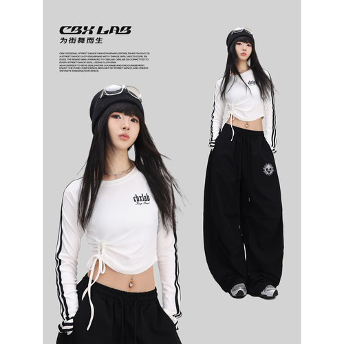 CBXLAB街舞潮牌秋冬辣妹抽绳长袖