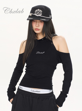CBXLAB街舞潮牌美式性感漏肩连帽夏季上衣kpop辣妹机能跳舞小衫女