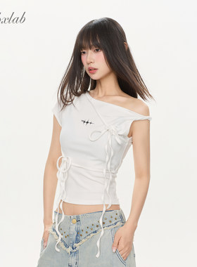 【凉皮系列】CBXLAB街舞潮牌斜肩飘带紧身辣妹爵士水系抒情上衣女