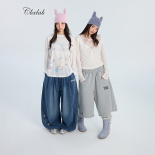 CBXLAB街舞潮牌甜美韩系星星套装y2k辣妹长袖蓝色复古嘻哈牛仔裤
