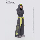 辣妹连帽外套嘻哈撞色长裤 CBXLAB街舞潮牌深灰美式 复古运动套装