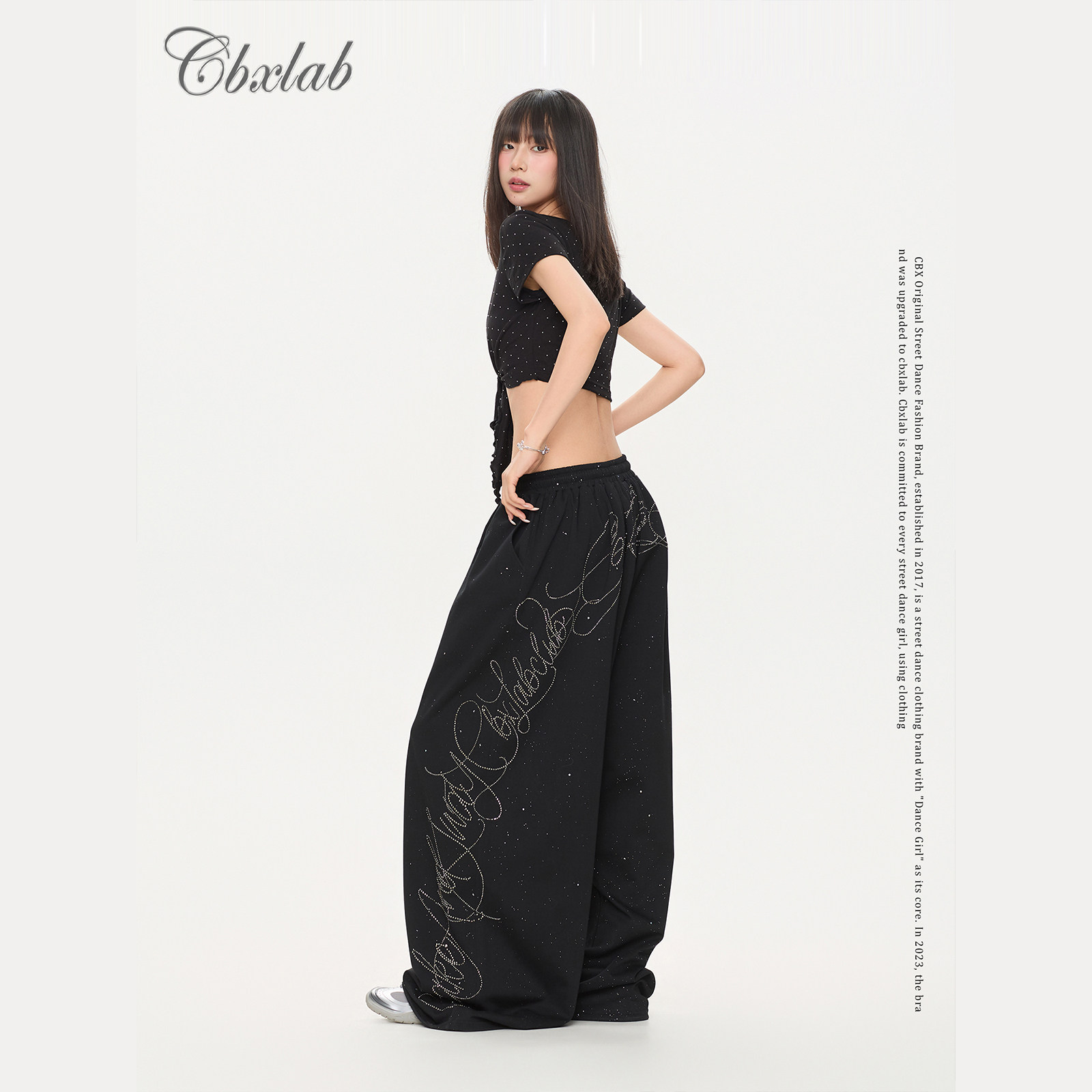 CBXLAB街舞潮牌慵懒极简手写烫钻休闲长裤印花抒情爵士kpop长裤潮