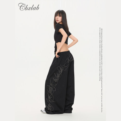CBXLAB街舞潮牌慵懒极简手写烫钻休闲长裤印花抒情爵士kpop长裤潮