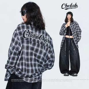 美式 CBXLAB街舞潮牌复古 衬衫 格子嘻哈长袖 废土辣妹上衣 银河碎钻