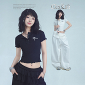 CBXLAB街舞潮牌木耳边甜酷辣妹修身 透气T恤 夏季 爵士短袖 嘻哈美式