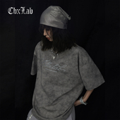 CBXLAB街舞潮牌深灰扎染烫钻嘻哈T恤做旧废土爵士上衣欧美短袖 潮