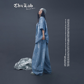 宽松衬衣亲肤爵士休闲裤 CBXLAB街舞潮牌蓝色烫银嘻哈牛仔套装 美式