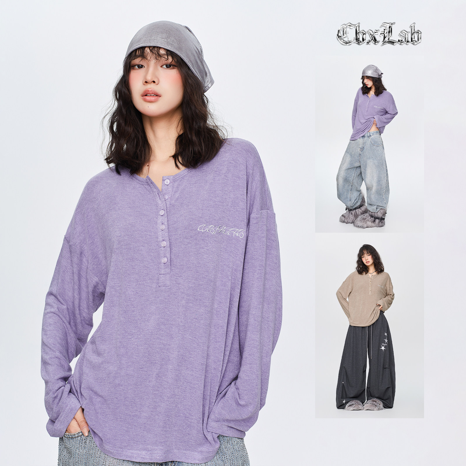 CBXLAB街舞潮牌极简爵士慵懒老钱风长袖嘻哈美式街头亨利领罩衫潮