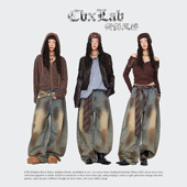 辣妹嘻哈休闲裤 CBXLAB街舞潮牌巧克力做旧脏洗老钱牛仔长裤 美式 潮