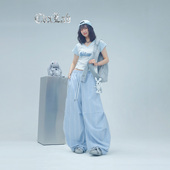 CBXLAB街舞潮牌蓝白撞色修身 爵士短袖 街头甜美辣妹V领跳舞上衣女