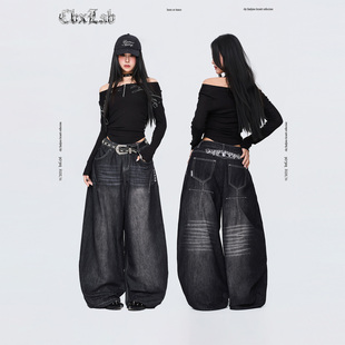 CBXLAB街舞潮牌猫须水洗复古质感美式牛仔长裤嘻哈街头做旧休闲裤