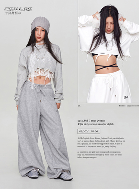 CBXLAB街舞潮牌【小黄同款】秋冬下摆破洞嘻哈卫衣废土风露脐长袖