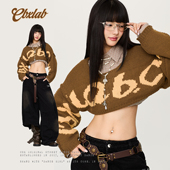 CBXLAB街舞潮牌 毛衣慵懒跳舞上衣女 美拉德长袖 焦糖美式 高街短款