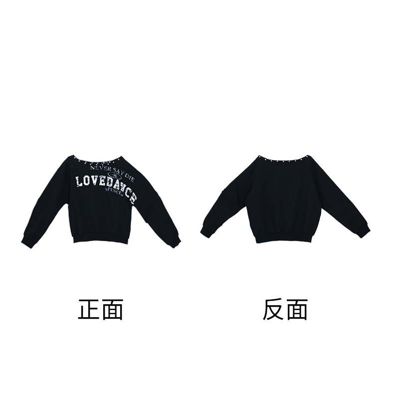 thumbnail for CBXLAB street dance trendy brand black slanted shoulder hot girl studded long sleeve sweatshirt jazz street slimming personality top girl