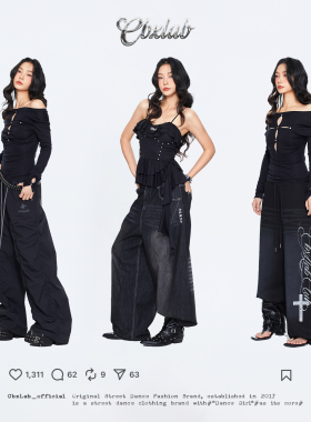 CBXLAB街舞潮牌宫廷朋克鱼骨感辣妹抹胸显瘦铆钉花苞下摆跳舞吊带