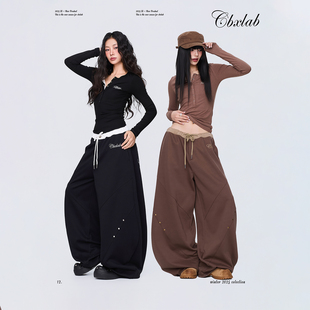 性感长袖 修身 弯刀解构铆钉运动裤 CBXLAB街舞潮牌秋冬撞色爵士套装