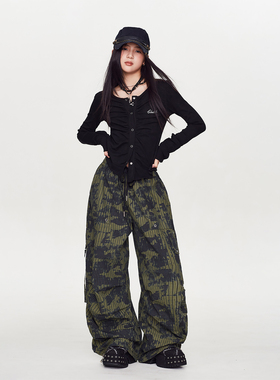 CBXLAB街舞潮牌【小黄同款】晕染方格嘻哈工装长裤复古辣妹休闲裤