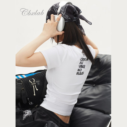 CBXLAB街舞潮牌夏季云朵感辣妹修身上衣做旧毛边爵士性感跳舞短袖