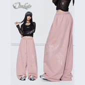 CBXLAB街舞潮牌粉色甜心蝴蝶烫钻辣妹运动裤 潮 爵士美式 街头休闲裤