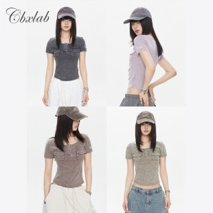 辣妹修身 短袖 显瘦跳舞上衣 炒雪花做旧水洗工装 CBXLAB街舞潮牌春季
