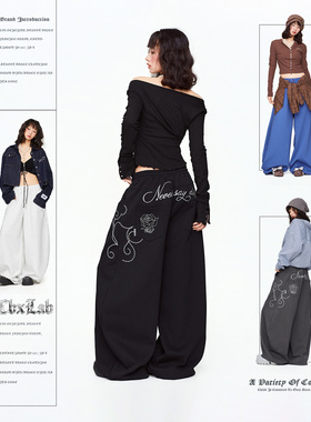 CBXLAB街舞潮牌千禧辣妹刺绣显瘦香蕉长裤宽松嘻哈复古显瘦休闲裤