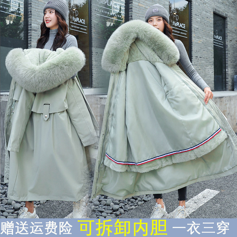加绒派克服女长款过膝棉袄2020新款韩版宽松羽绒棉服女oversize潮