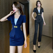 复古中式 套装 收腰遮肚短袖 美容沐足spa养生服长裤 2022夏季 女 修身