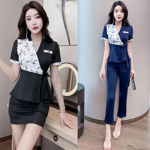 足浴足疗店性感修身显瘦采耳养生短袖两件套