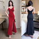 轻奢温柔风吊带开叉复古气质长裙时尚 美容师收腰足浴ktv上班女装