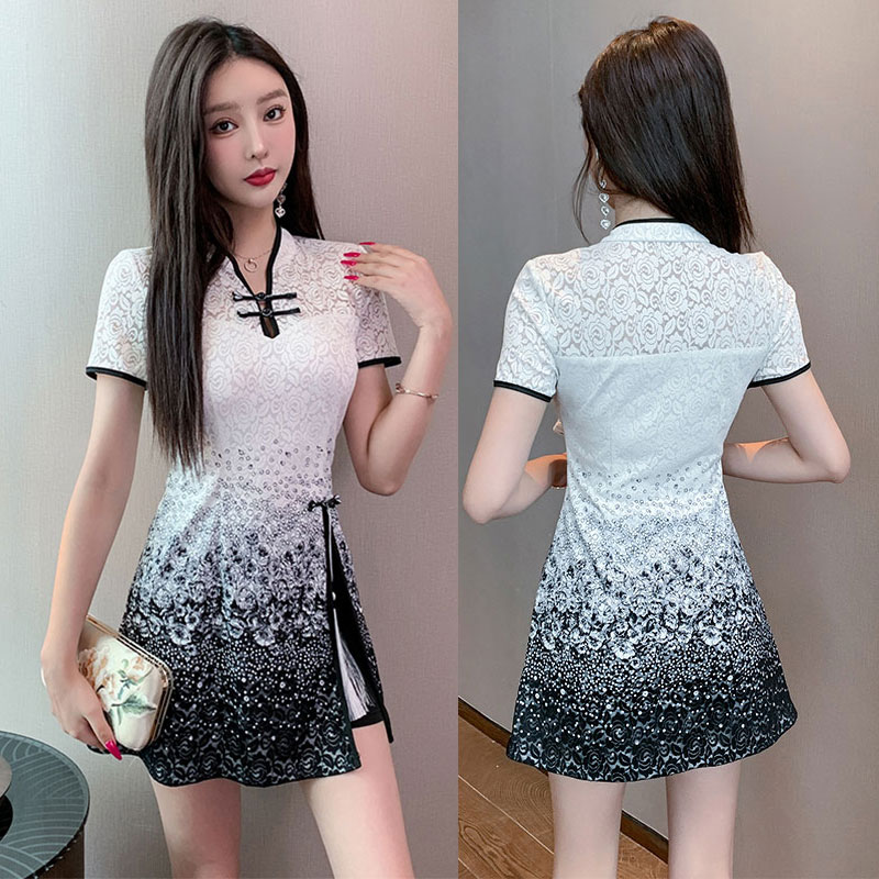 改良版旗袍性感蕾丝气质工作服足疗桑拿质感连衣裙两件套spa工衣