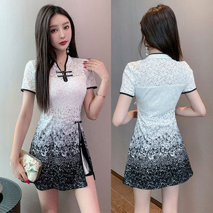 改良版 旗袍性感蕾丝气质工作服足疗桑拿质感连衣裙两件套spa工衣