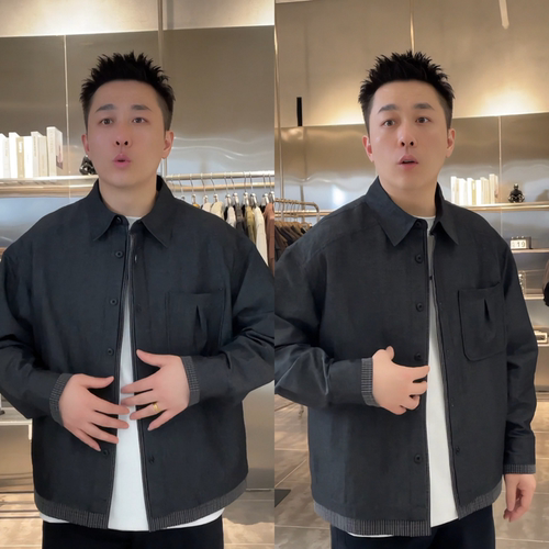 春季新款假两件拼接翻领男士夹克