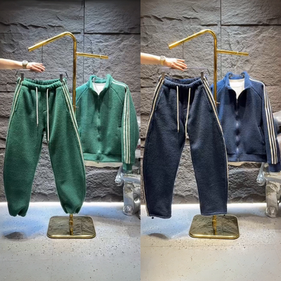 冬季男士加绒条纹卫衣长裤套装