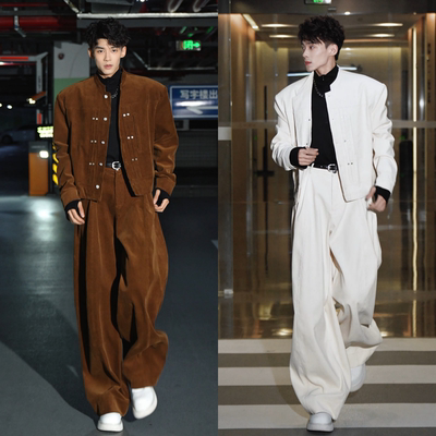 复古风男士套装秋季上新美拉德咖色夹克阔腿裤酷帅穿搭休闲两件套