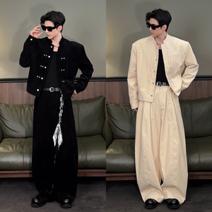 韩版秋季新款男士高端时尚套装高级感百搭外套休闲裤情侣款两件套