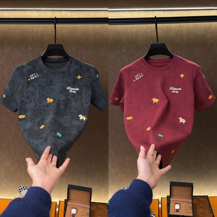 马年高定款轻奢风刺绣短袖T恤冬季新款男士高级感潮牌设计款卫衣