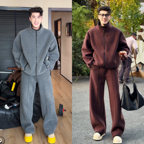 冬季双面摇粒绒保暖男士套装