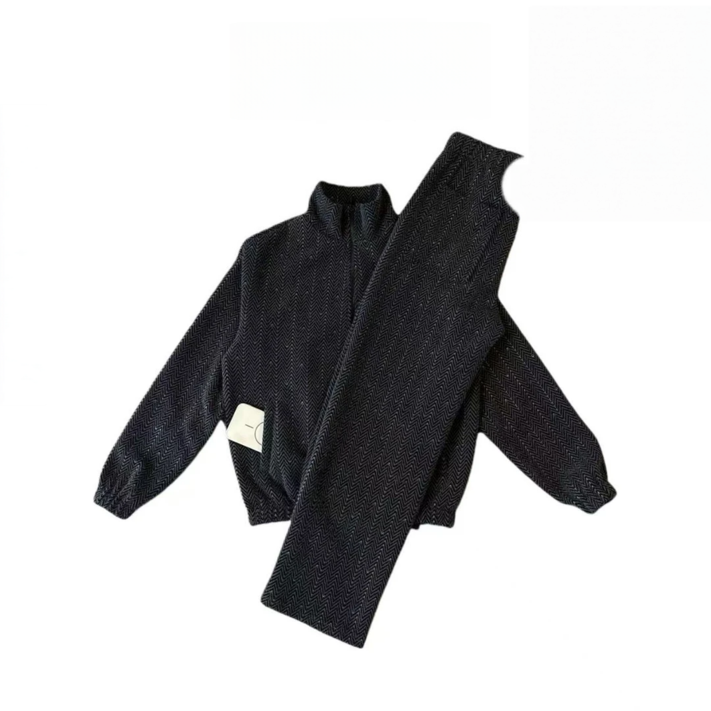 韩系高品质色织立领拉链开衫套装