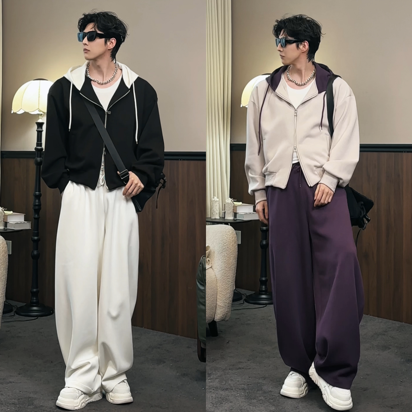 美式拼接撞色男士春季时尚两件套