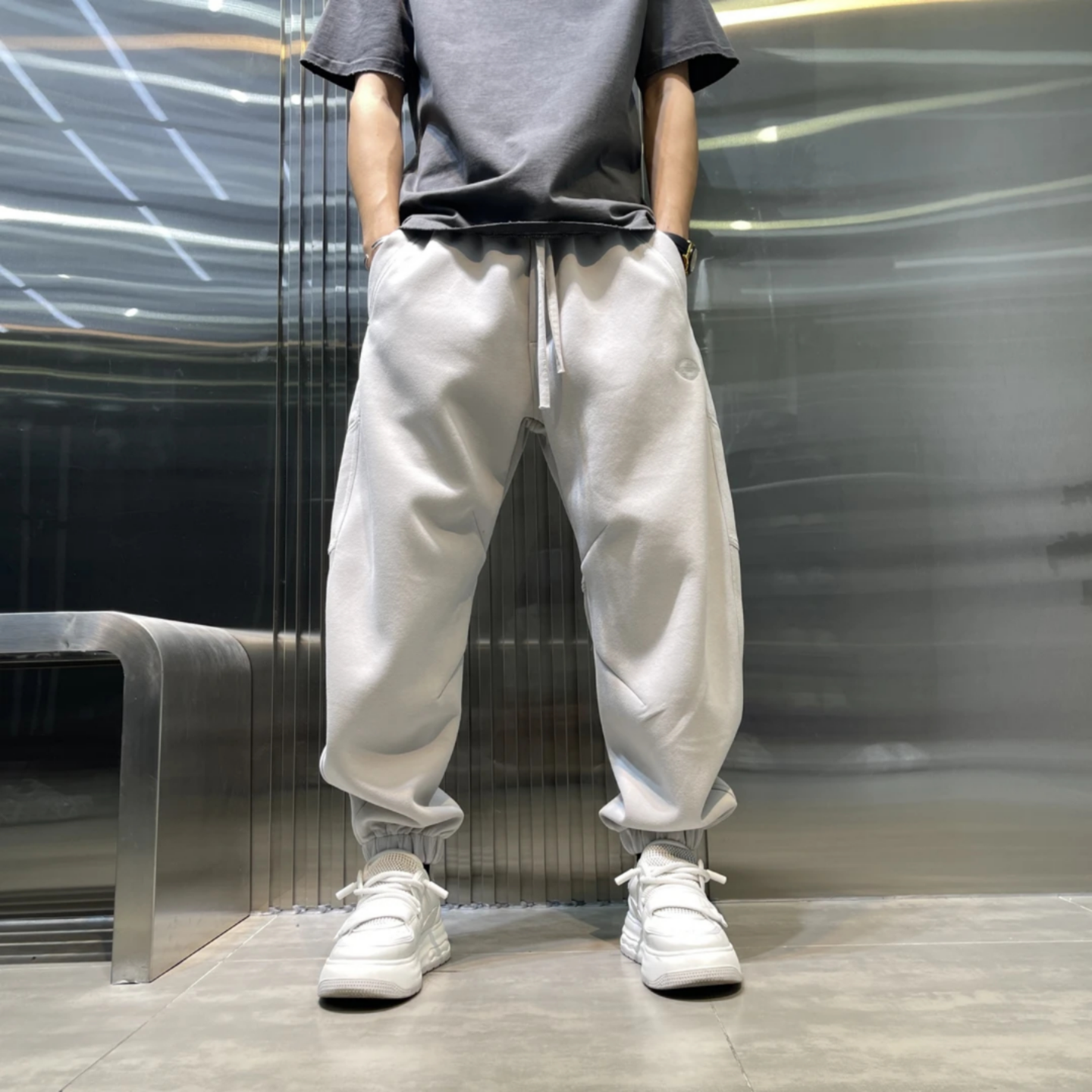 秋季新款男士束脚运动裤加绒保暖立体拼接百搭卫裤高品质男女款潮