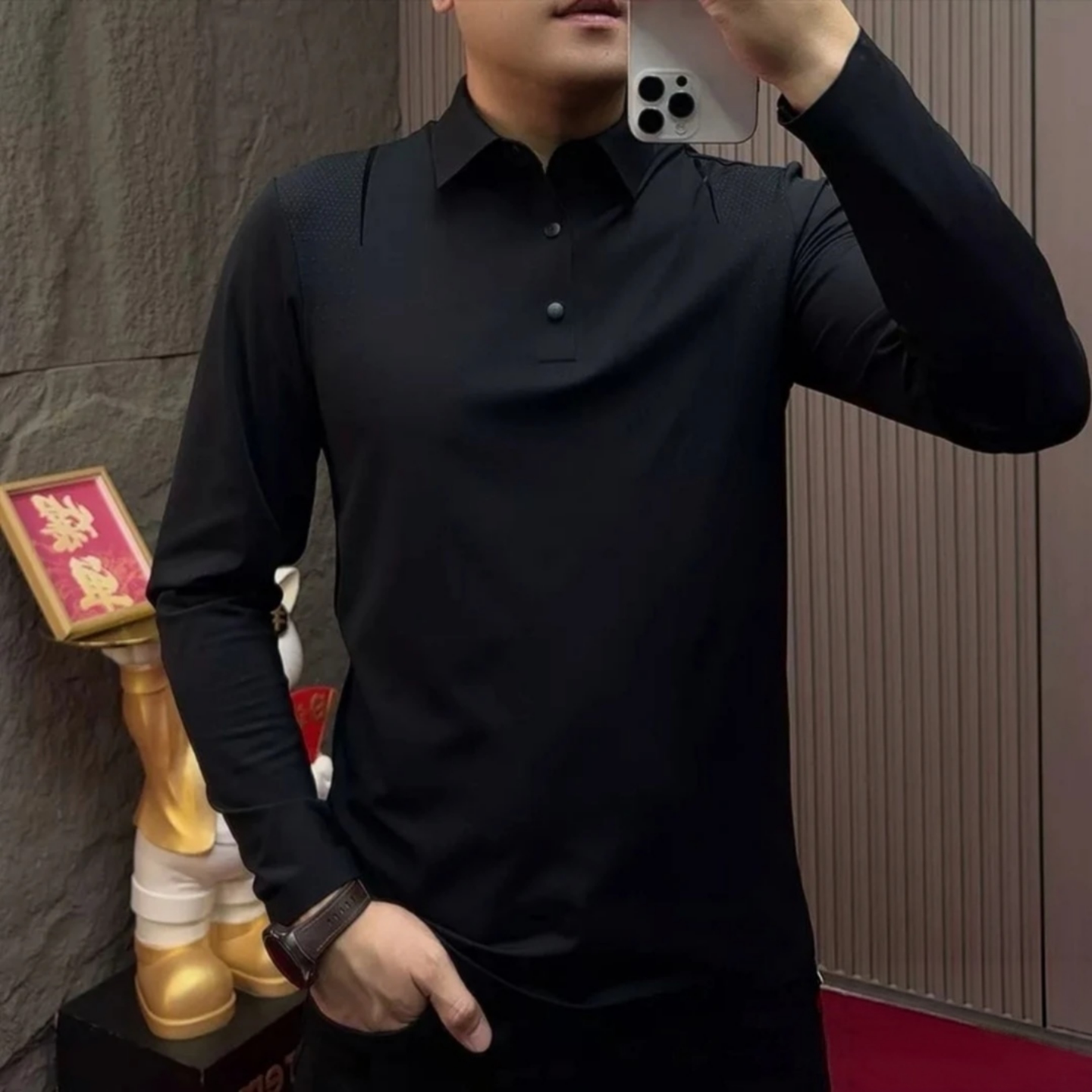 高级感百搭商务翻领宽松长袖T恤