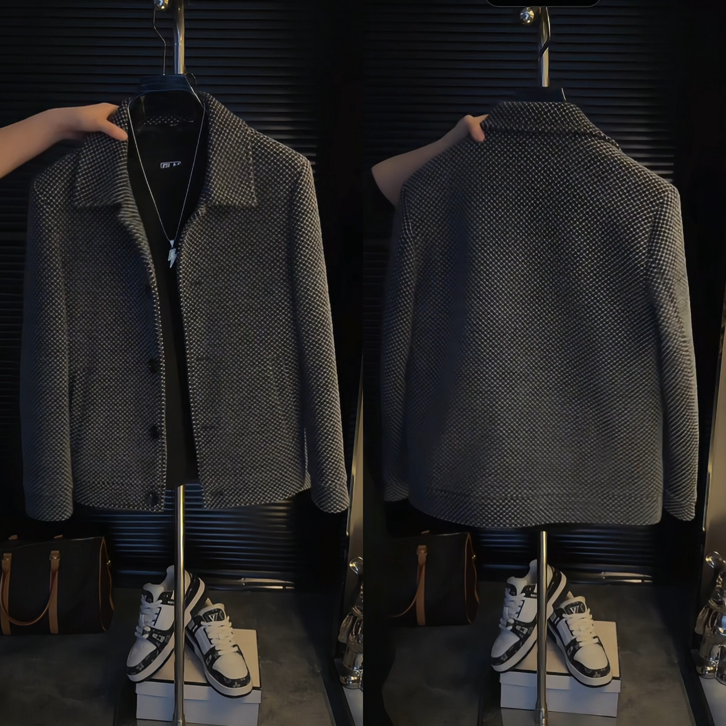 轻奢高档新款男士翻领呢子夹克