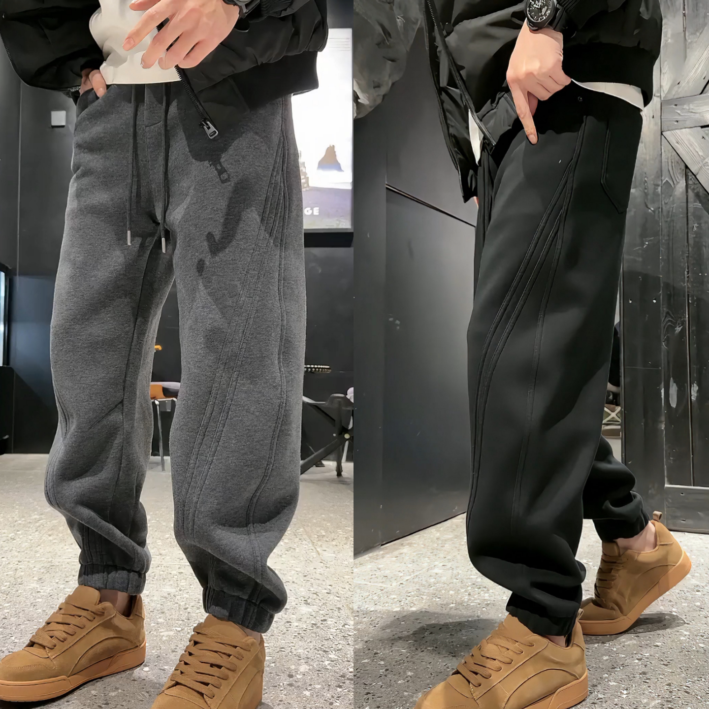 立体剪裁休闲裤冬季加绒男士时尚简约百搭美式重磅束脚卫裤高品质