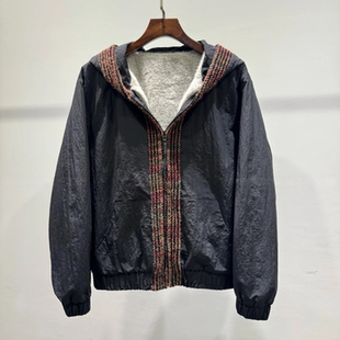 冬季连帽座山雕时尚个性撞色拼接加绒夹克男士潮牌百搭高级感外套